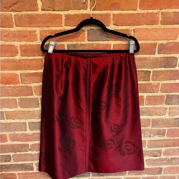 Elegant Red Silk Skirt with Floral Beaded Accents